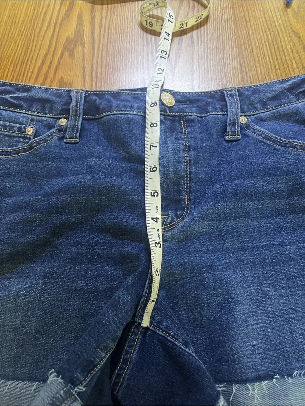 Seven7 Dark Blue Denim Shorts with White Logo Size 10